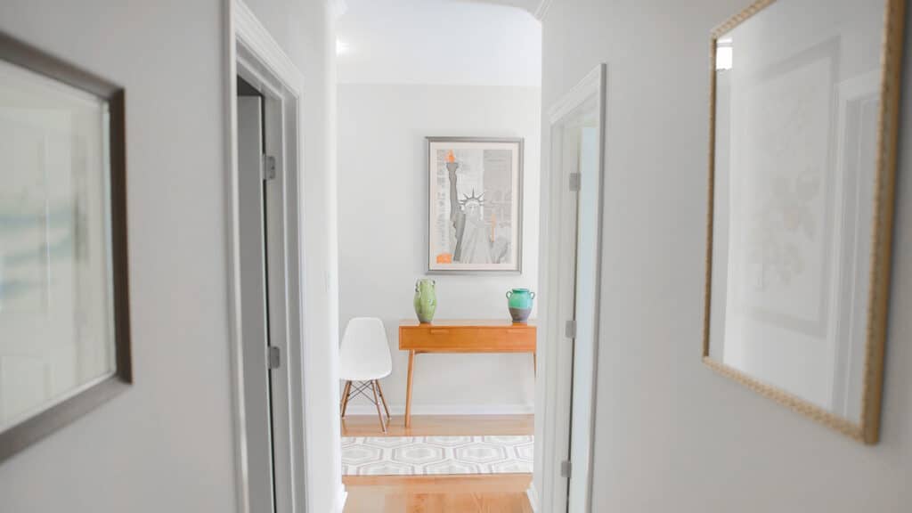 Hallway view into the entryway, patio home floor plans